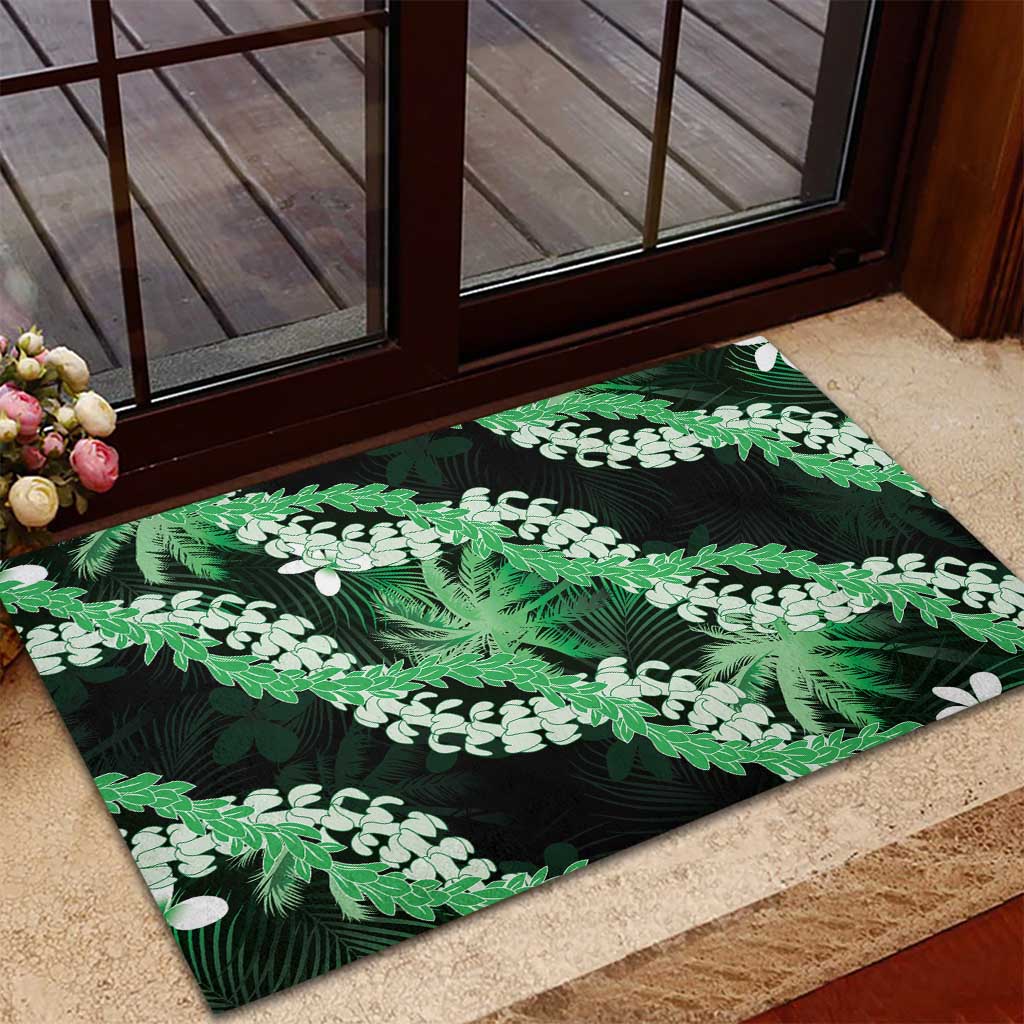 Puakenikeni Maile Lei Rubber Doormat Frangipani Green Tropical Leaves