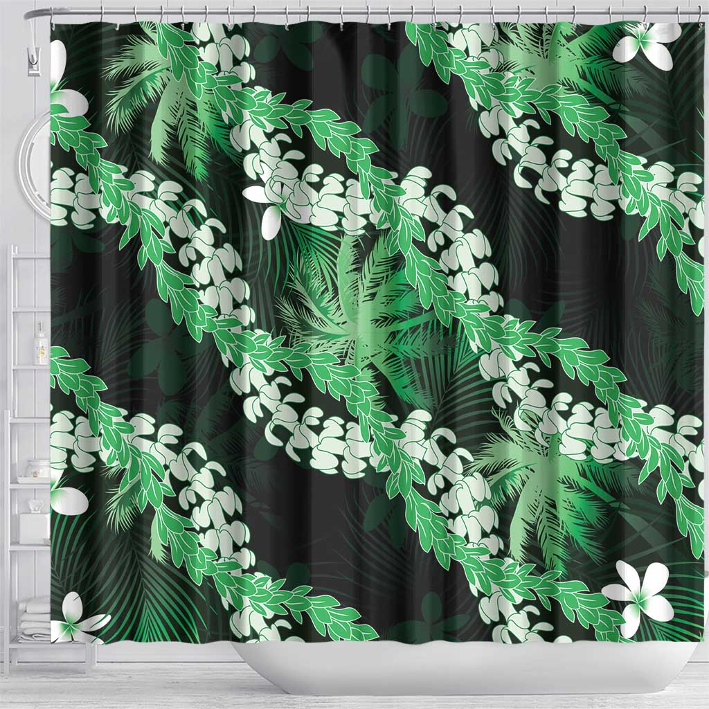 Puakenikeni Maile Lei Shower Curtain Frangipani Green Tropical Leaves