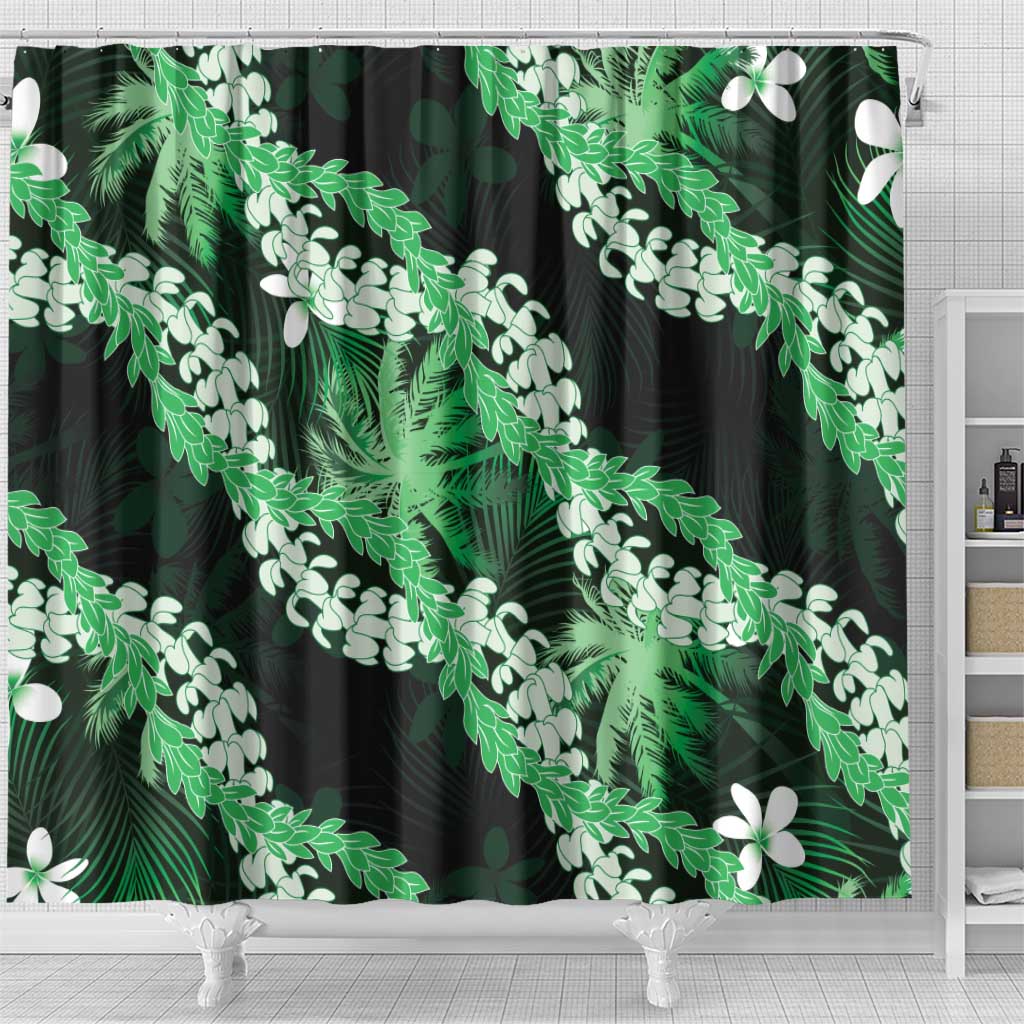 Puakenikeni Maile Lei Shower Curtain Frangipani Green Tropical Leaves