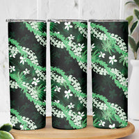 Puakenikeni Maile Lei Skinny Tumbler Frangipani Green Tropical Leaves LT01 - Polynesian Pride