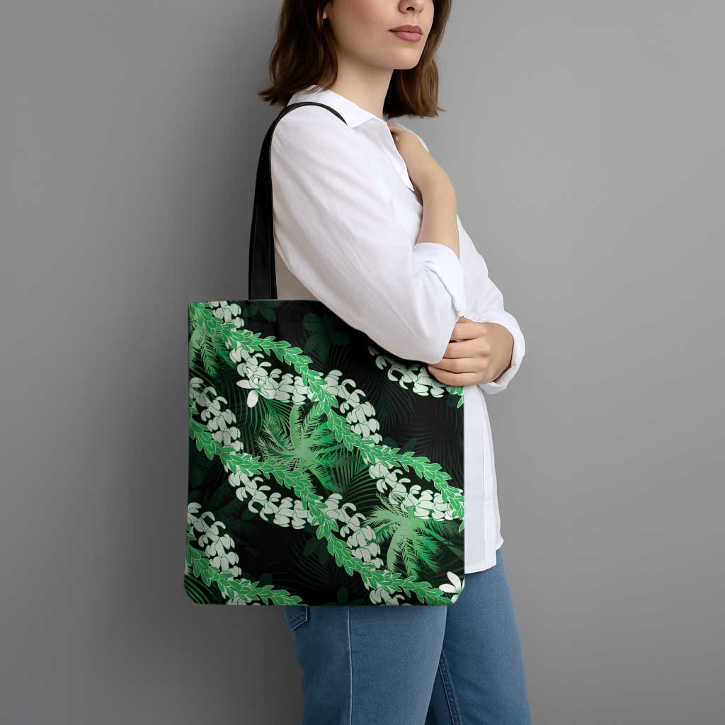 Puakenikeni Maile Lei Tote Bag Frangipani Green Tropical Leaves