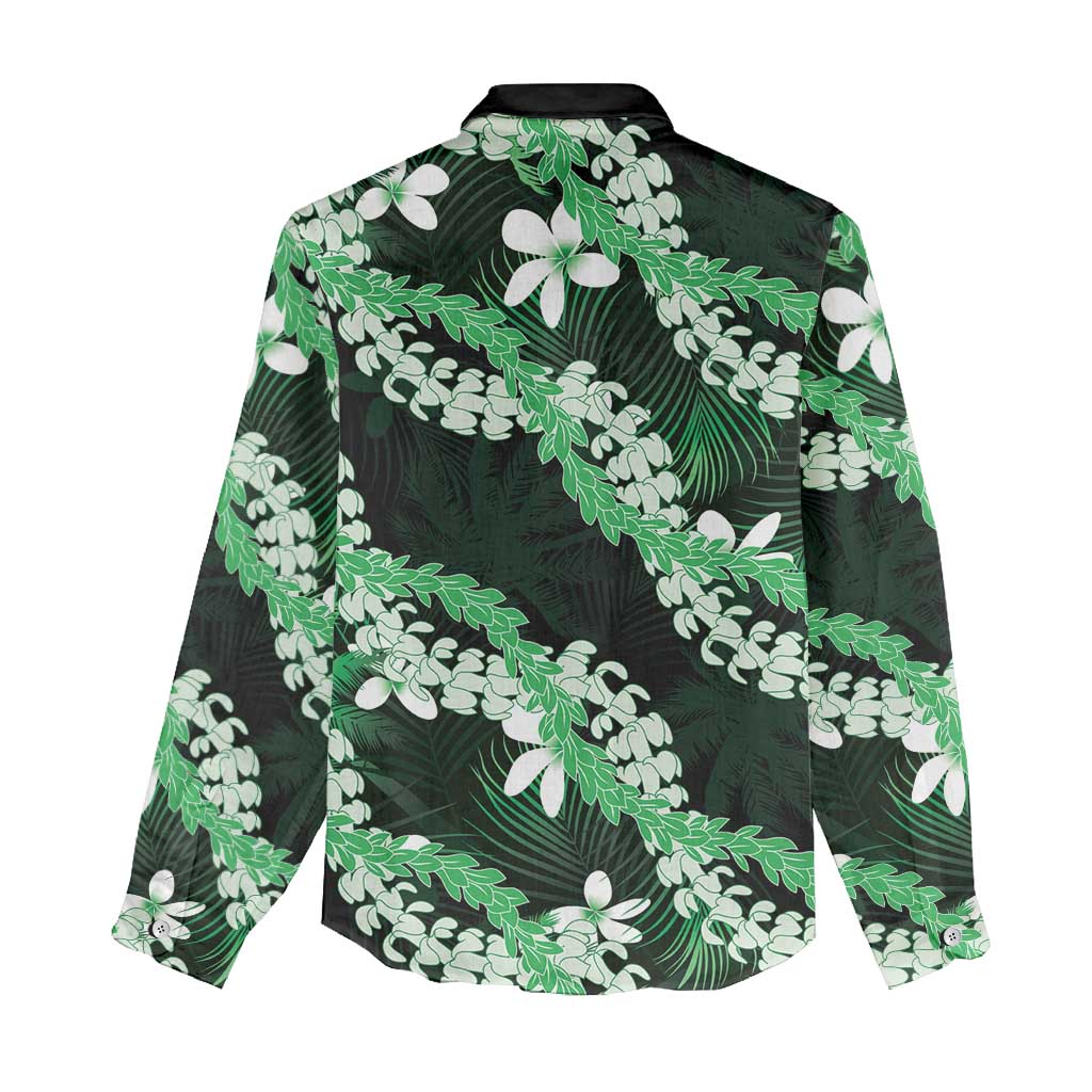 Puakenikeni Maile Lei Women Casual Shirt Frangipani Green Tropical Leaves LT01 - Polynesian Pride