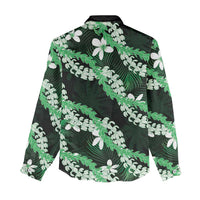 Puakenikeni Maile Lei Women Casual Shirt Frangipani Green Tropical Leaves LT01 - Polynesian Pride