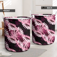 Puakenikeni Maile Lei Laundry Basket Frangipani Pink Tropical Leaves