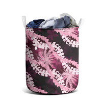 Puakenikeni Maile Lei Laundry Basket Frangipani Pink Tropical Leaves