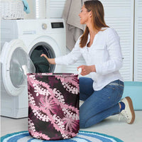 Puakenikeni Maile Lei Laundry Basket Frangipani Pink Tropical Leaves