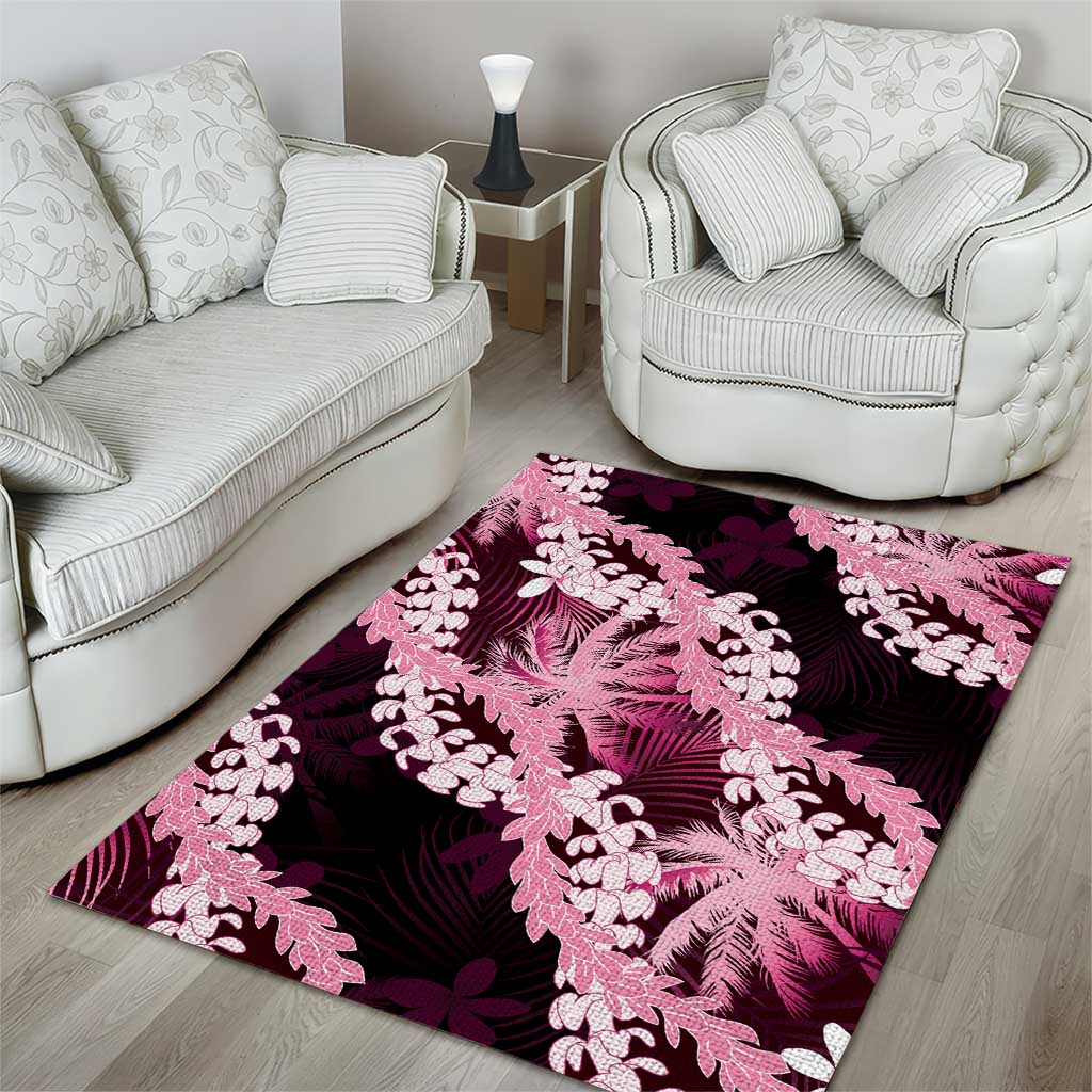 Puakenikeni Maile Lei Area Rug Frangipani Pink Tropical Leaves
