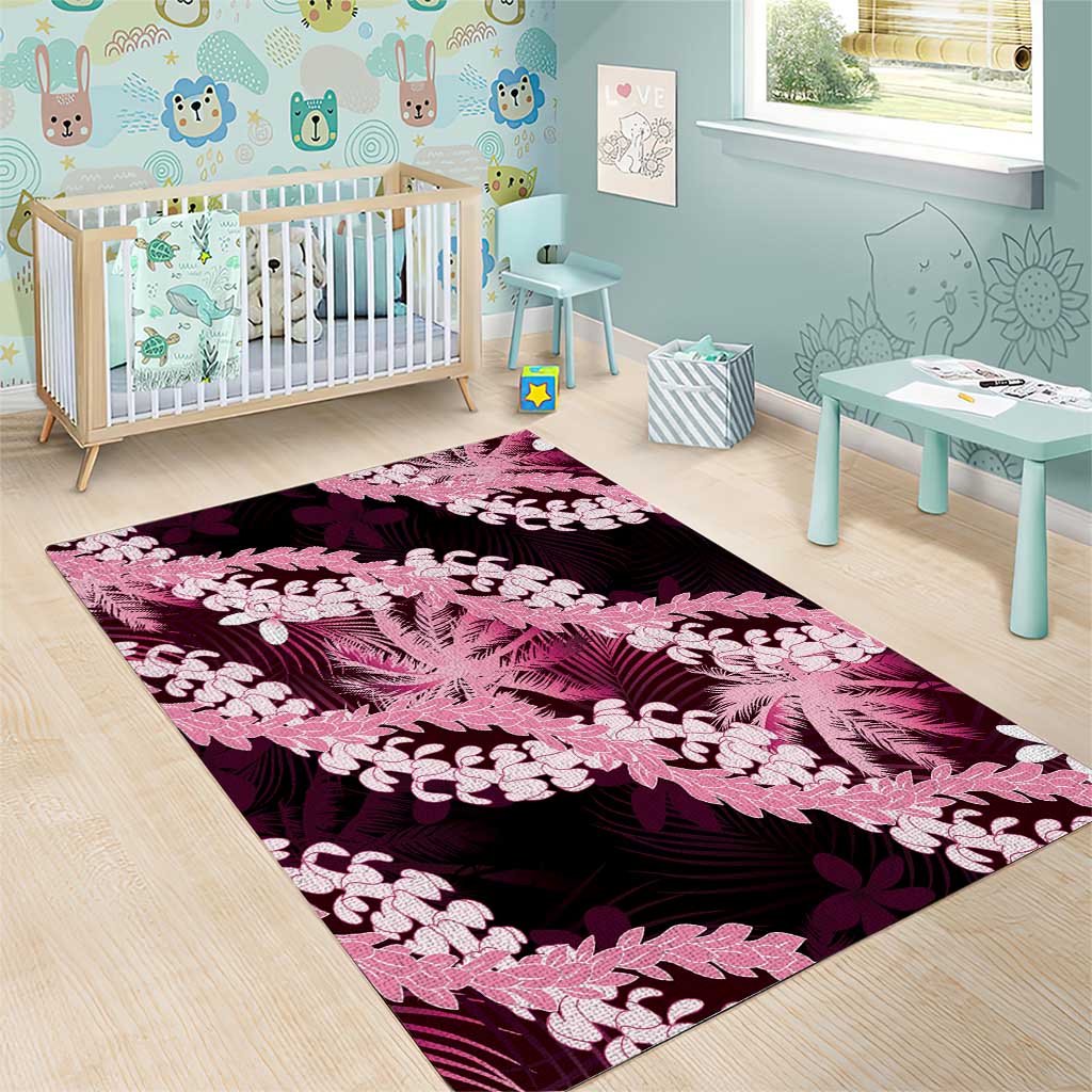 Puakenikeni Maile Lei Area Rug Frangipani Pink Tropical Leaves