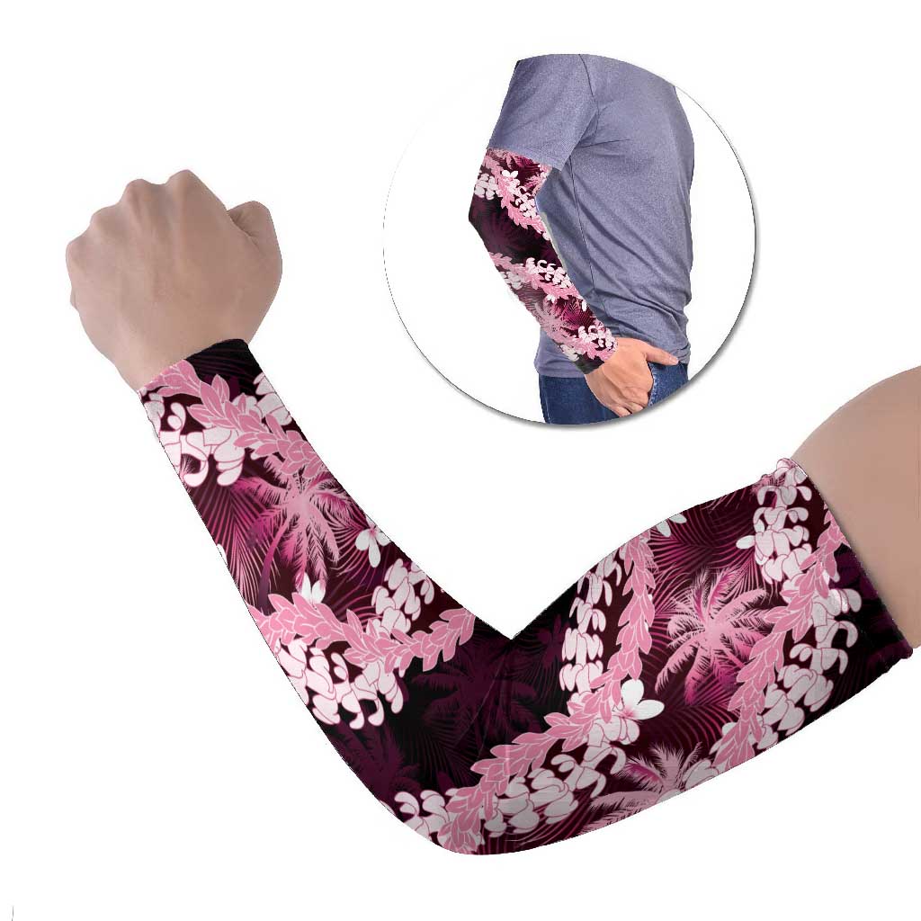 Puakenikeni Maile Lei Arm Sleeves Frangipani Pink Tropical Leaves