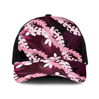 Puakenikeni Maile Lei Baseball Net Cap Frangipani Pink Tropical Leaves