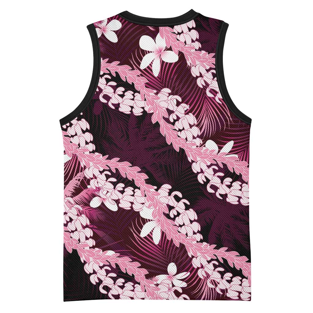 Puakenikeni Maile Lei Basketball Jersey Frangipani Pink Tropical Leaves