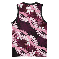 Puakenikeni Maile Lei Basketball Jersey Frangipani Pink Tropical Leaves
