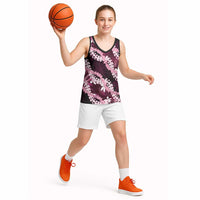 Puakenikeni Maile Lei Basketball Jersey Frangipani Pink Tropical Leaves
