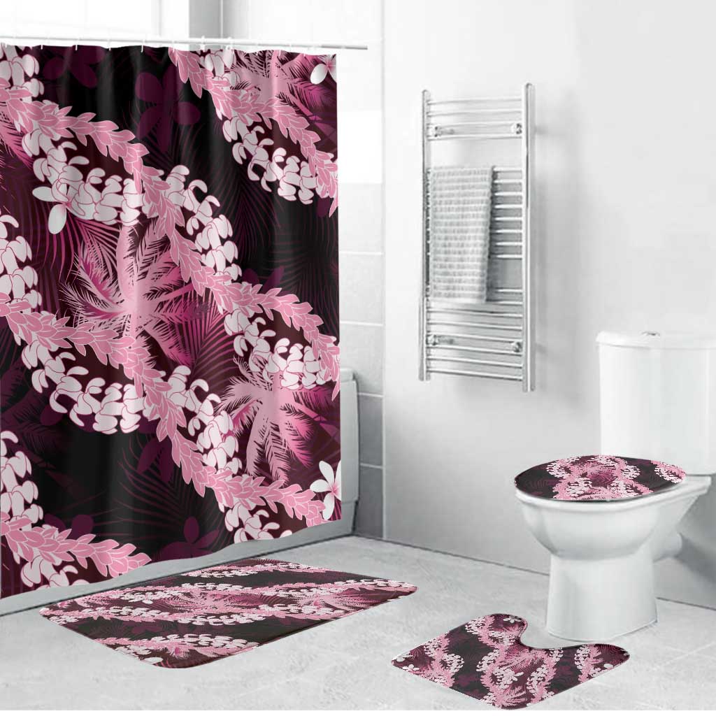 Puakenikeni Maile Lei Bathroom Set Frangipani Pink Tropical Leaves LT01 Bathroom Set (4 pcs) Pink - Polynesian Pride