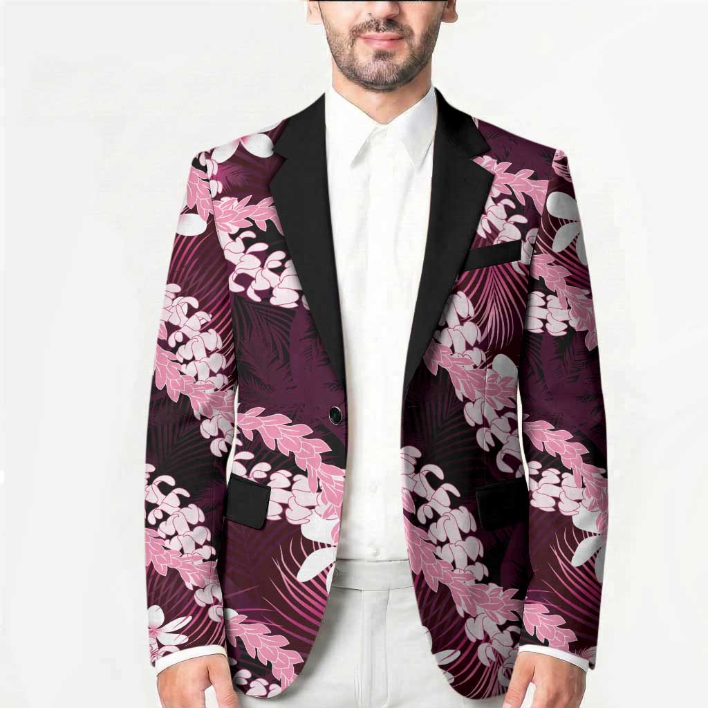 Puakenikeni Maile Lei Blazer Frangipani Pink Tropical Leaves