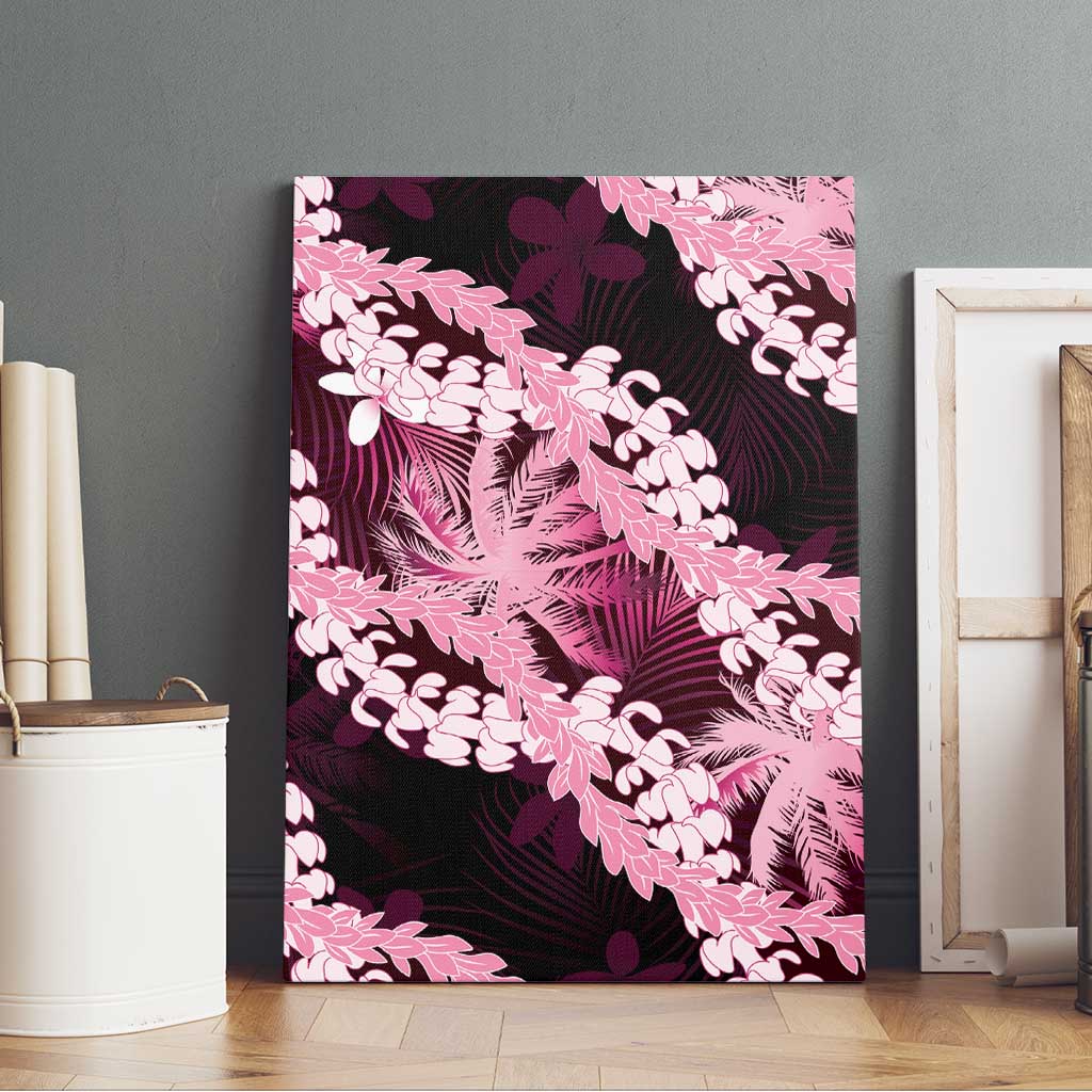 Puakenikeni Maile Lei Canvas Wall Art Frangipani Pink Tropical Leaves