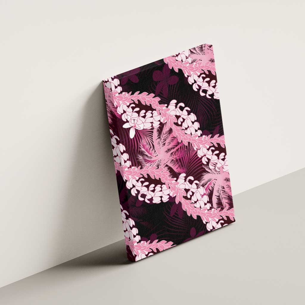 Puakenikeni Maile Lei Canvas Wall Art Frangipani Pink Tropical Leaves