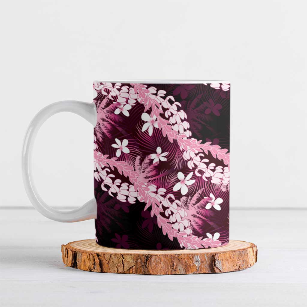 Puakenikeni Maile Lei Ceramic Mug Frangipani Pink Tropical Leaves