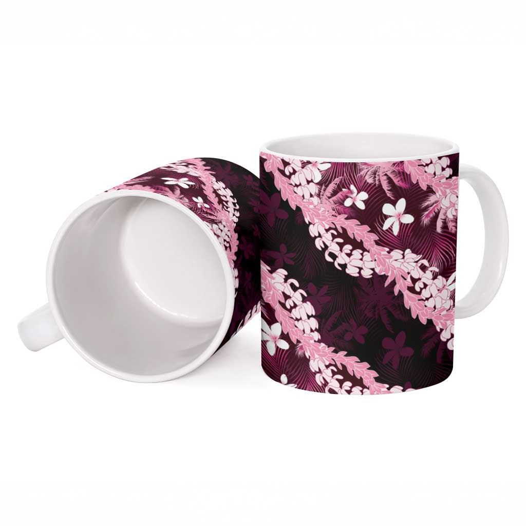 Puakenikeni Maile Lei Ceramic Mug Frangipani Pink Tropical Leaves