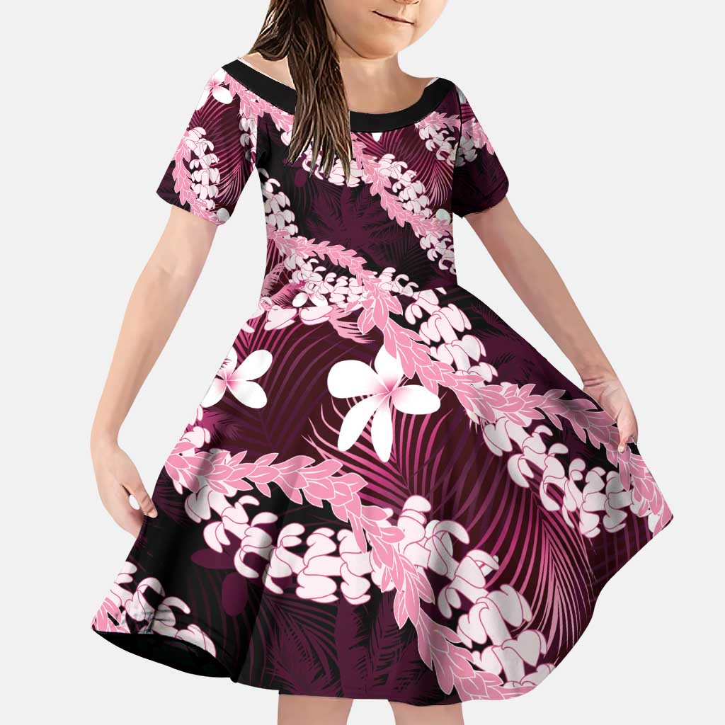 Puakenikeni Maile Lei Family Matching Long Sleeve Bodycon Dress and Hawaiian Shirt Frangipani Pink Tropical Leaves LT01 Daughter's Dress Pink - Polynesian Pride