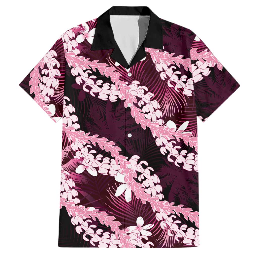 Puakenikeni Maile Lei Family Matching Long Sleeve Bodycon Dress and Hawaiian Shirt Frangipani Pink Tropical Leaves LT01 Dad's Shirt - Short Sleeve Pink - Polynesian Pride