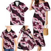 Puakenikeni Maile Lei Family Matching Mermaid Dress and Hawaiian Shirt Frangipani Pink Tropical Leaves LT01 - Polynesian Pride