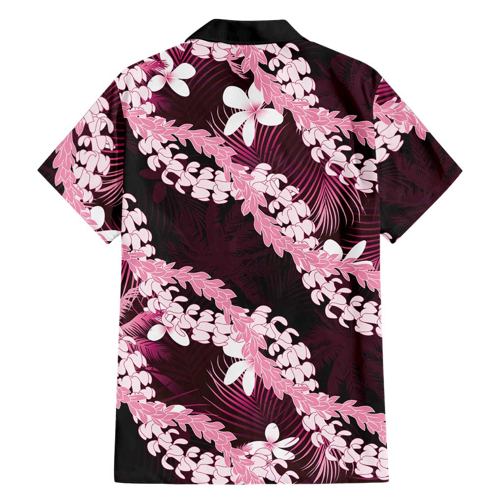 Puakenikeni Maile Lei Family Matching Off The Shoulder Long Sleeve Dress and Hawaiian Shirt Frangipani Pink Tropical Leaves LT01 - Polynesian Pride