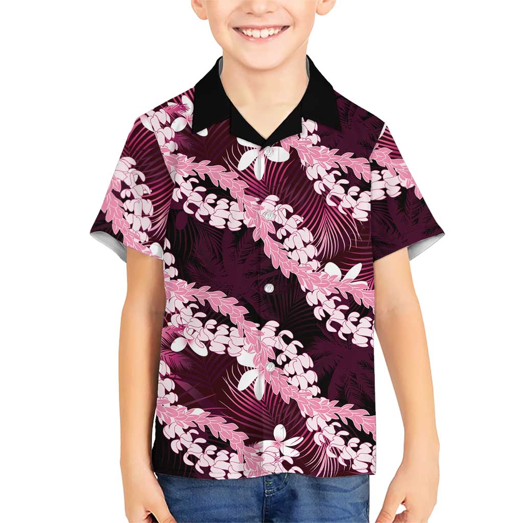 Puakenikeni Maile Lei Family Matching Off Shoulder Maxi Dress and Hawaiian Shirt Frangipani Pink Tropical Leaves LT01 Son's Shirt Pink - Polynesian Pride