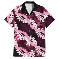 Puakenikeni Maile Lei Family Matching Short Sleeve Bodycon Dress and Hawaiian Shirt Frangipani Pink Tropical Leaves LT01 Dad's Shirt - Short Sleeve Pink - Polynesian Pride