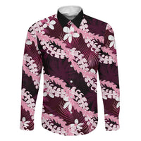 Puakenikeni Maile Lei Family Matching Summer Maxi Dress and Hawaiian Shirt Frangipani Pink Tropical Leaves LT01 Dad's Shirt - Long Sleeve Pink - Polynesian Pride