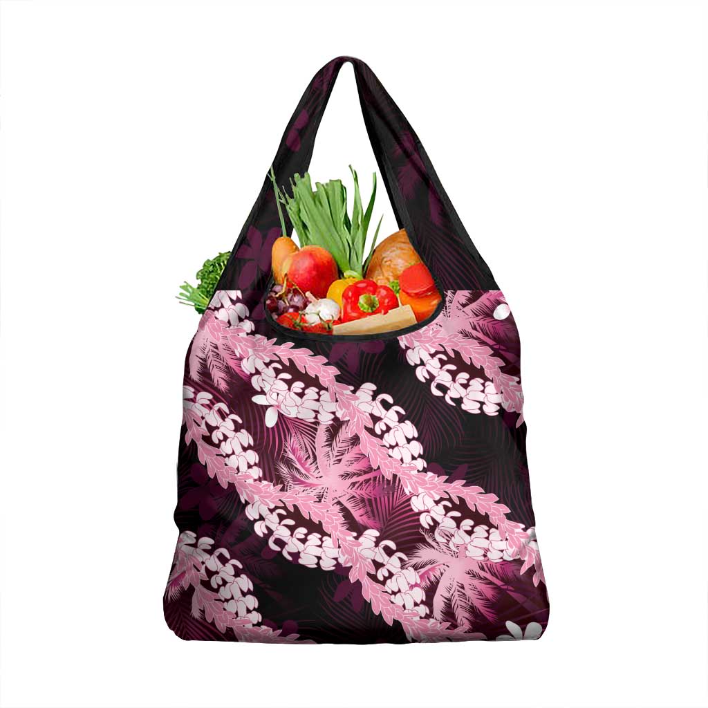 Puakenikeni Maile Lei Grocery Bag Frangipani Pink Tropical Leaves