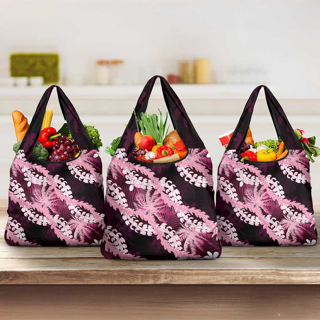 Puakenikeni Maile Lei Grocery Bag Frangipani Pink Tropical Leaves