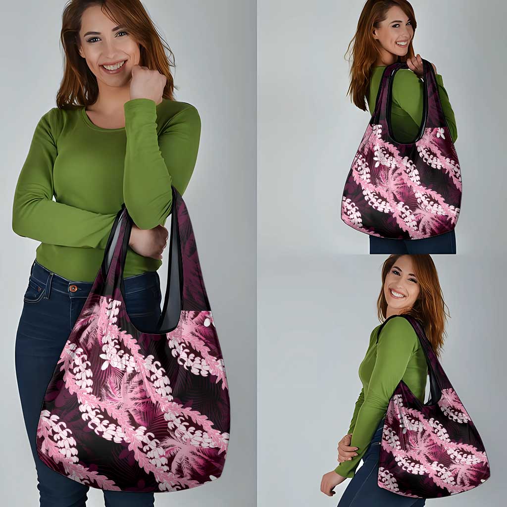 Puakenikeni Maile Lei Grocery Bag Frangipani Pink Tropical Leaves
