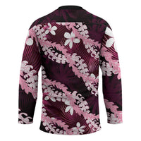Puakenikeni Maile Lei Hockey Jersey Frangipani Pink Tropical Leaves