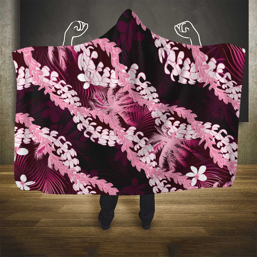 Puakenikeni Maile Lei Hooded Blanket Frangipani Pink Tropical Leaves
