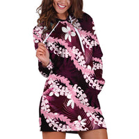 Puakenikeni Maile Lei Hoodie Dress Frangipani Pink Tropical Leaves
