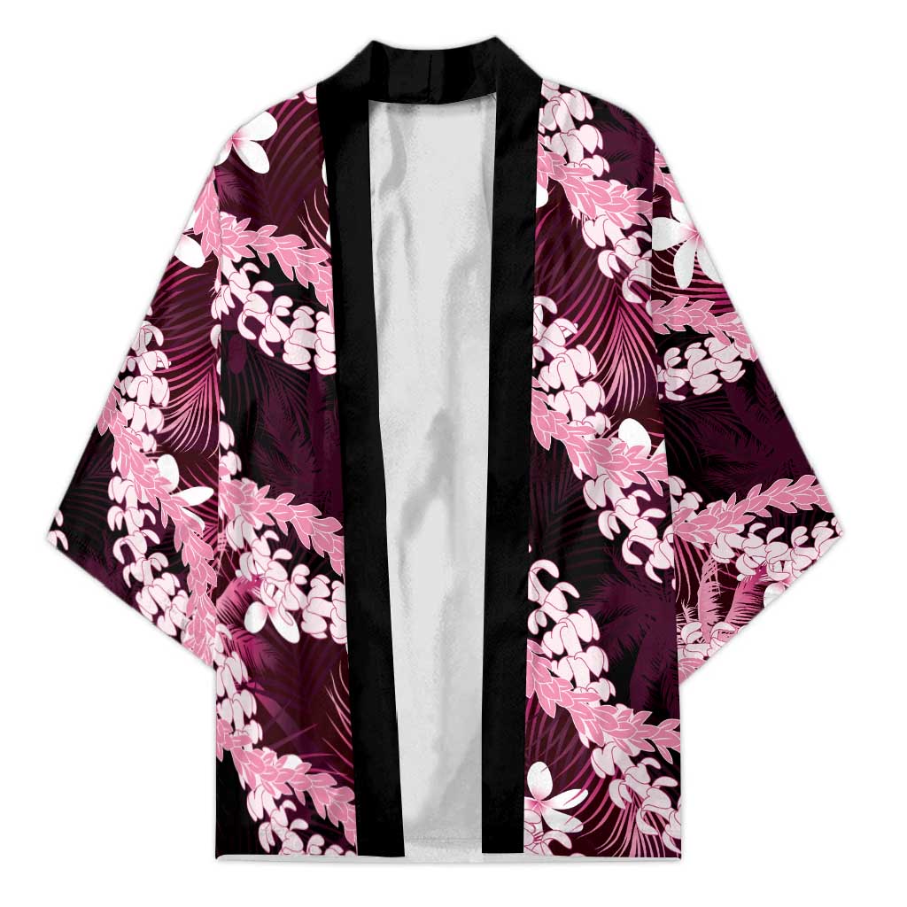 Puakenikeni Maile Lei Kimono Frangipani Pink Tropical Leaves
