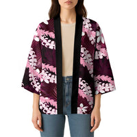 Puakenikeni Maile Lei Kimono Frangipani Pink Tropical Leaves