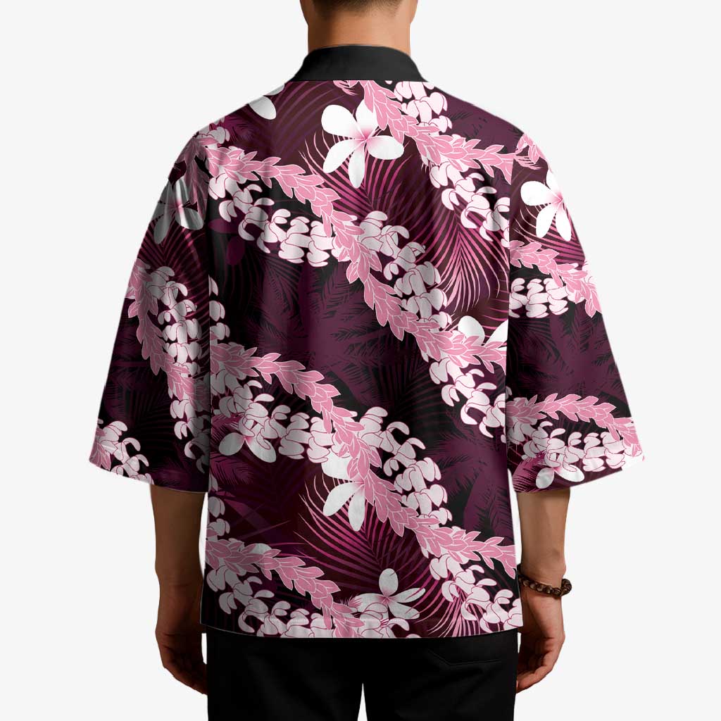 Puakenikeni Maile Lei Kimono Frangipani Pink Tropical Leaves