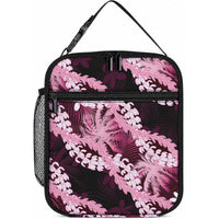 Puakenikeni Maile Lei Lunch Bag Frangipani Pink Tropical Leaves LT01 10.2 × 8.3 × 4.3 inch Pink - Polynesian Pride
