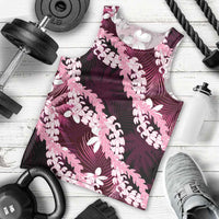 Puakenikeni Maile Lei Men Tank Top Frangipani Pink Tropical Leaves