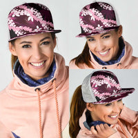Puakenikeni Maile Lei Mesh Trucker Cap Frangipani Pink Tropical Leaves