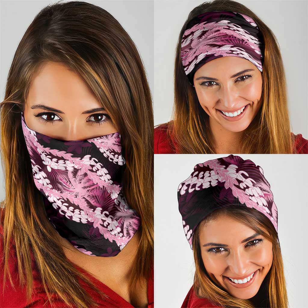 Puakenikeni Maile Lei Neck Gaiter Frangipani Pink Tropical Leaves