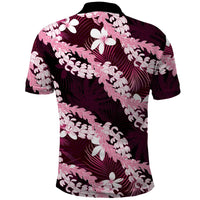 Puakenikeni Maile Lei Polo Shirt Frangipani Pink Tropical Leaves
