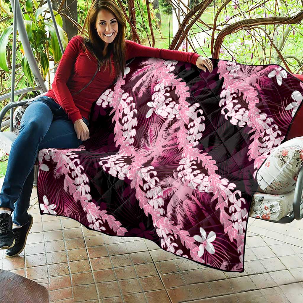 Puakenikeni Maile Lei Quilt Frangipani Pink Tropical Leaves