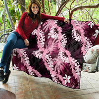 Puakenikeni Maile Lei Quilt Frangipani Pink Tropical Leaves