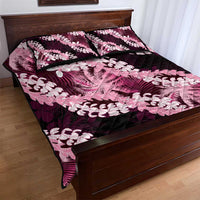 Puakenikeni Maile Lei Quilt Bed Set Frangipani Pink Tropical Leaves