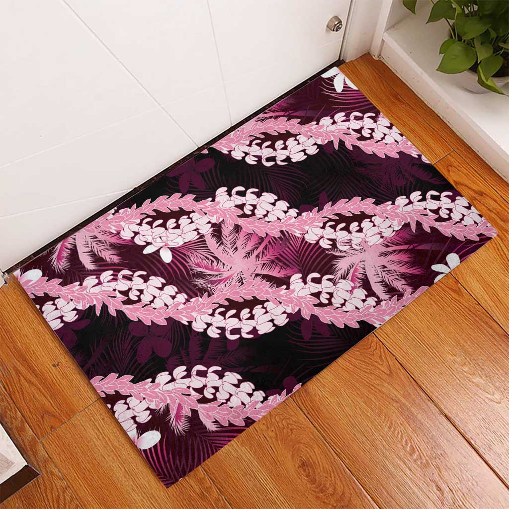 Puakenikeni Maile Lei Rubber Doormat Frangipani Pink Tropical Leaves LT01 - Polynesian Pride