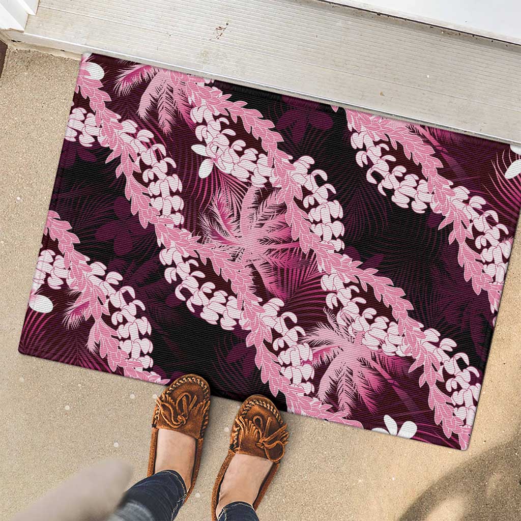 Puakenikeni Maile Lei Rubber Doormat Frangipani Pink Tropical Leaves LT01 - Polynesian Pride