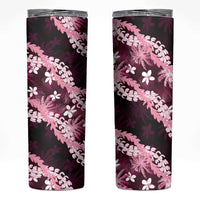 Puakenikeni Maile Lei Skinny Tumbler Frangipani Pink Tropical Leaves LT01 Pink - Polynesian Pride